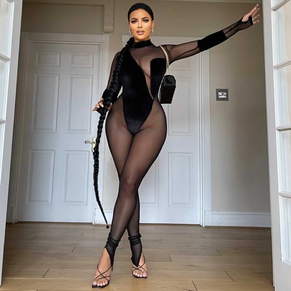Mesh velvet jumpsuit